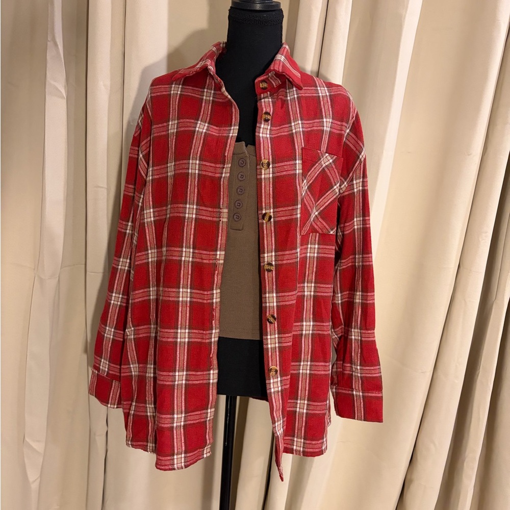 SHEIN Red and White Plaid Shirt